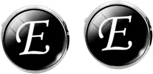 E Letter Pattern Glass Cufflinks Lightweight and Elegant Round Sleeve Button for Men's Collar
