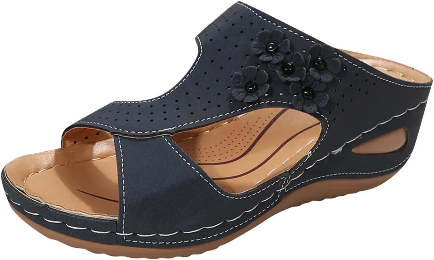 Eduavar Orthopedic Sandals for Women, Womens Sandals Retro Floral Wedge Sandals Casual Open Toe Sandals with Arch Support