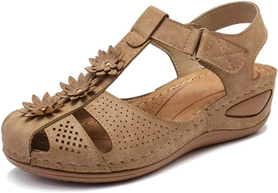 Eduavar Sandals Women Dressy Summer, Orthopedic Sandals for Women Comfortable Close Toe Sandals Cutout Wedge Sandals