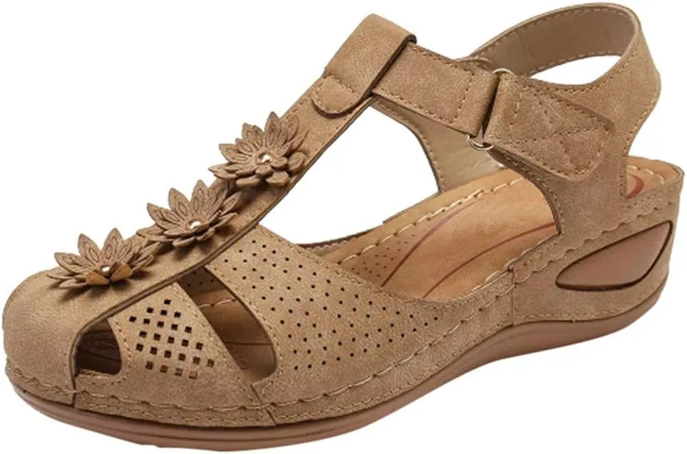 Eduavar Sandals Women Dressy Summer, Orthopedic Sandals for Women Comfortable Close Toe Sandals Cutout Wedge Sandals