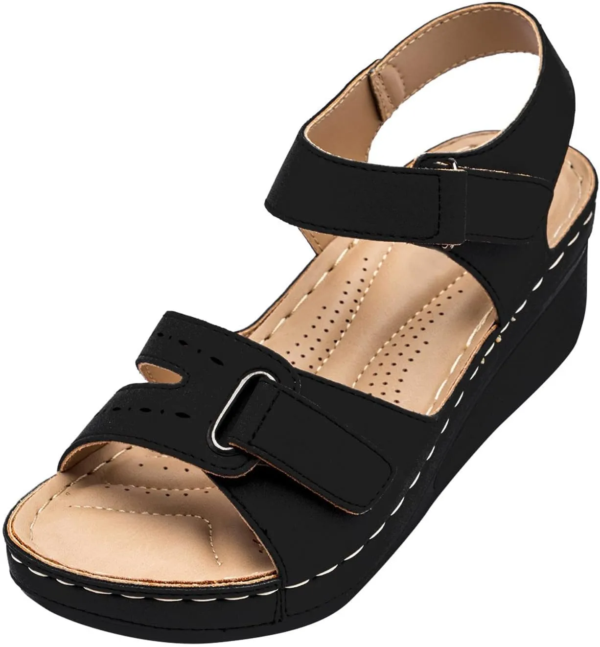 Eduavar Wedge Sandals for Women, Walking Sandals Women Comfort Orthopedic Sandals Platform Open Toe Sandals with Buckle Strap