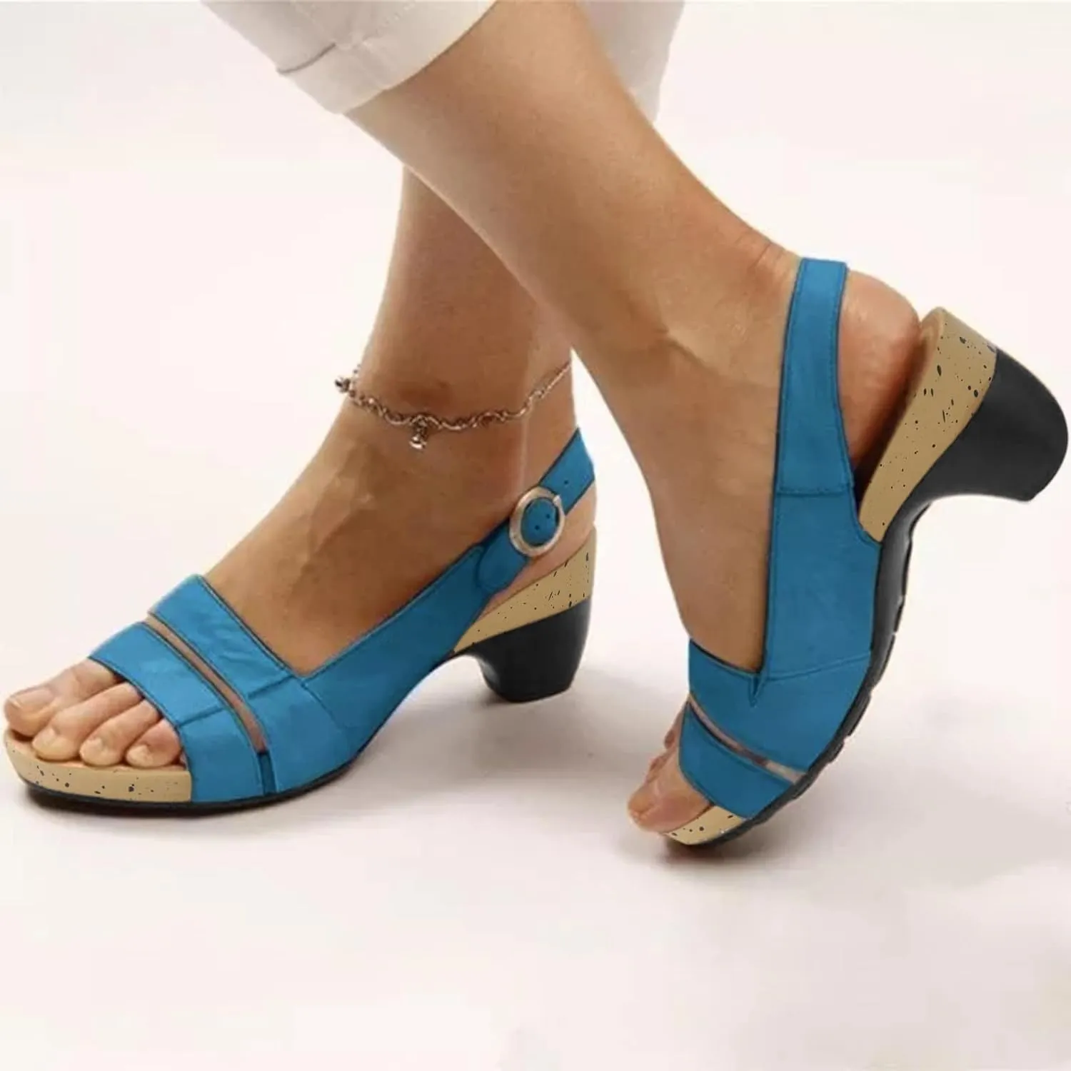 Eduavar Womens Sandals Comfortable, Womens Sandals Orthopedic Sandals Dressy Open Toe Low Heel Sandals with Ankle Strap