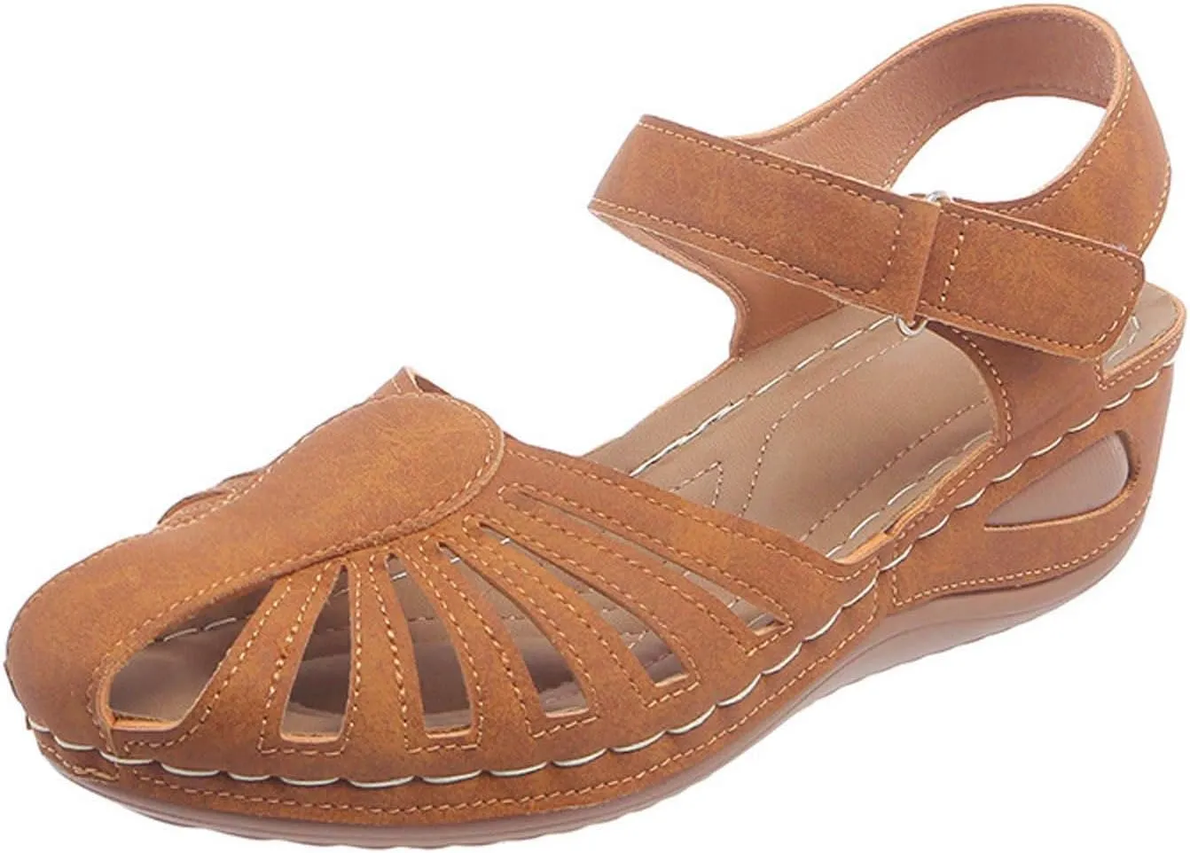 Eduavar Womens Wedge Sandals, Orthopedic Sandals for Women Comfortable Close Toe Sandals Cutout Wedge Sandals