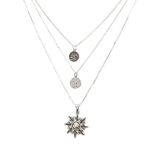 Energy, Power, Positivity Layered Necklace Set - Silver (Small 16 inch-18 inch-20 inch)