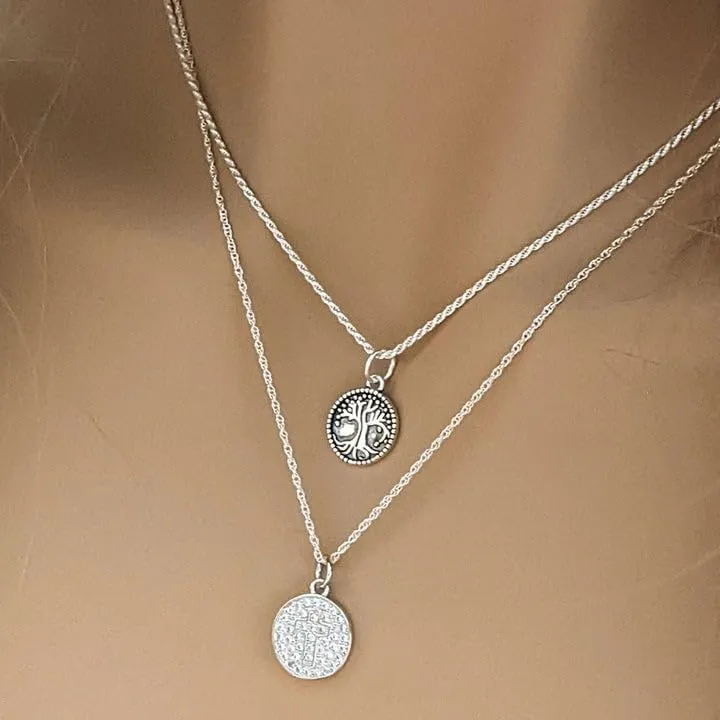 Energy, Power, Positivity Layered Necklace Set - Silver (Small 16 inch-18 inch-20 inch)