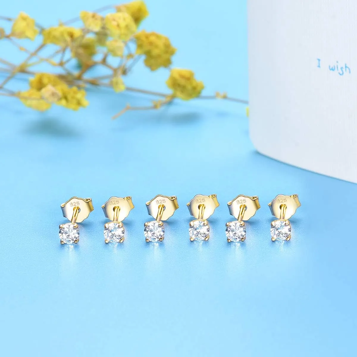 EPIRORA Sterling Silver Stud Earrings for Women Men- 3 Pairs 3mm Tiny Ball Stud Earrings Round CZ Earrings Pearl Earrings Set Cartilage Small Tragus Earrings