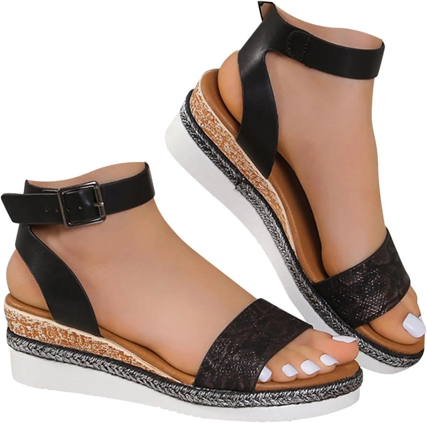 Espadrilles Wedge Sandals for Women 2025 Dressy Summer Open Toe Buckle Ankle Strap Studded Platform Wedges Sandals Comfortable Outdoor Beach Vacation Party Shoes