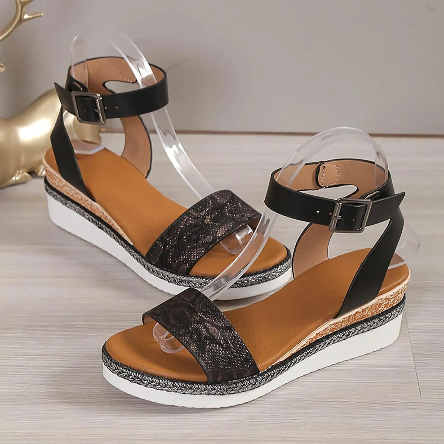 Espadrilles Wedge Sandals for Women 2025 Dressy Summer Open Toe Buckle Ankle Strap Studded Platform Wedges Sandals Comfortable Outdoor Beach Vacation Party Shoes