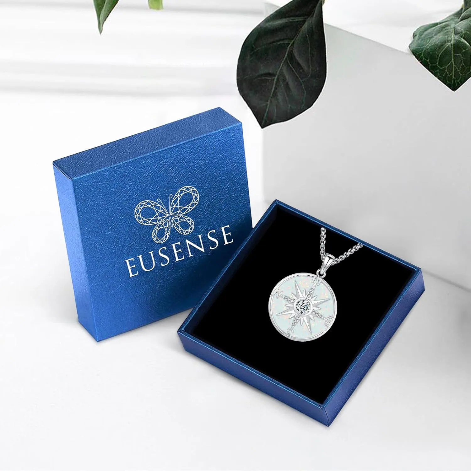Eusense Opal Necklace for Women Men Blue White Opal Jewelry Sterling Silver 925 Genuine Real Opal Pendant Gifts