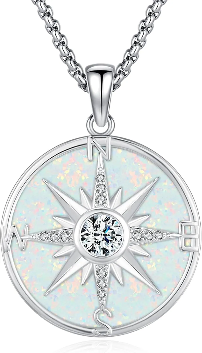 Eusense Opal Necklace for Women Men Blue White Opal Jewelry Sterling Silver 925 Genuine Real Opal Pendant Gifts