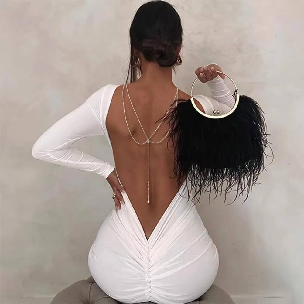 Eyraevor Layered Back Chain Necklace Wedding Bridal Gold-Toned Crystal Backdro Necklace Body Jewelry for Backless Dresses