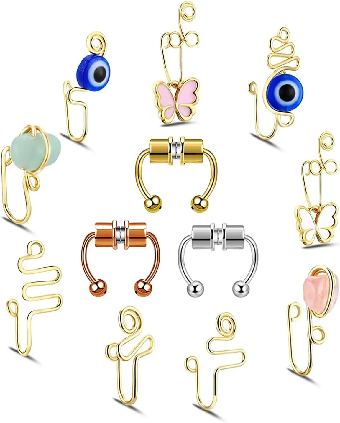 Fake Nose Rings, Fake Septum Fake Nose Ring Horseshoe Stainless Steel Magnetic Nose Rings For Women Men Colorful, Fake Nose Rings Septum Rings Non-Pierced Clip On Nose Hoop Rings Jewelry (12pcs-set2)