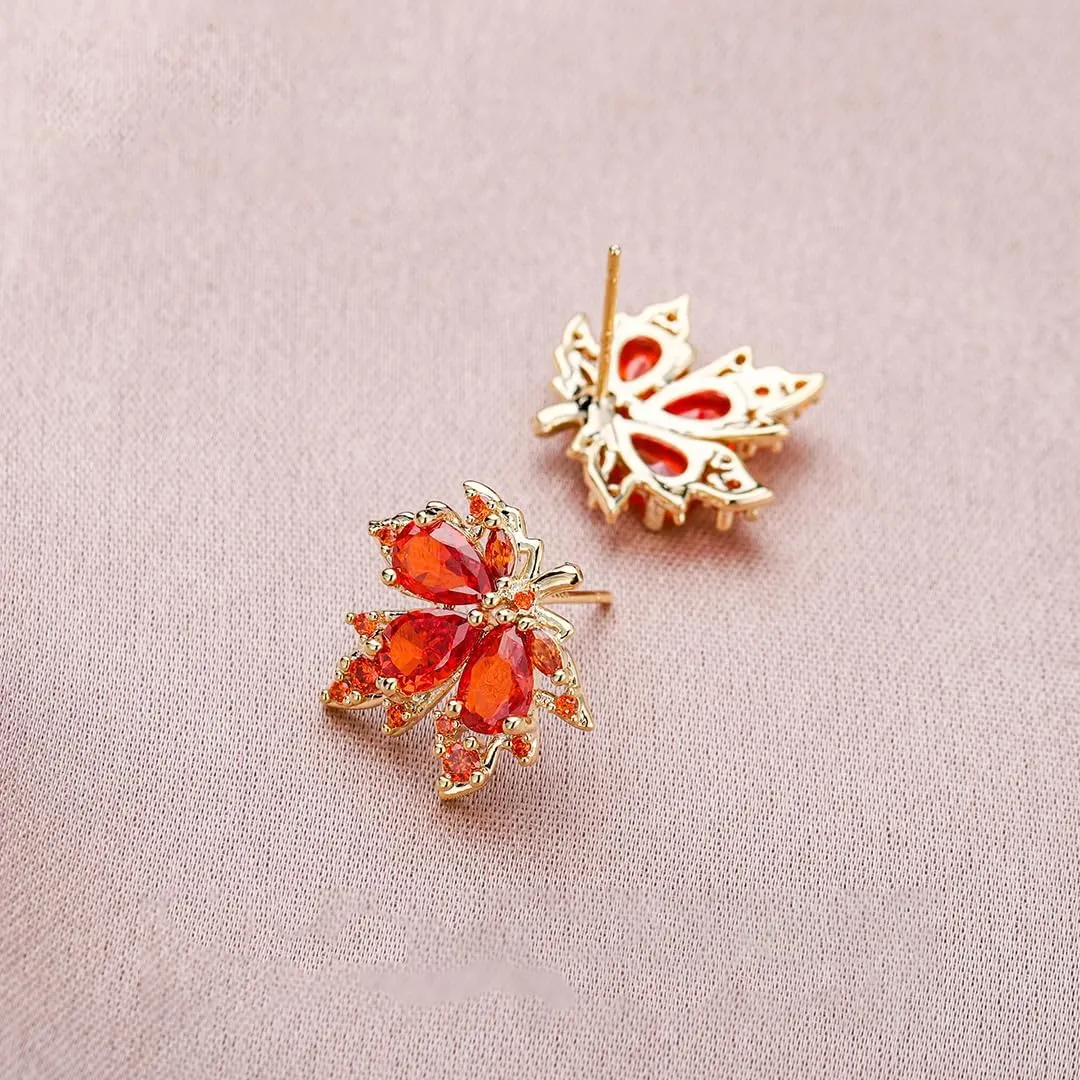 Fall Earrings Rhinestone Orange Earrings Crystal Drop Autumn Earrings Maple Leaf Earrings for Women Thanksgiving Fall Accessories for Women