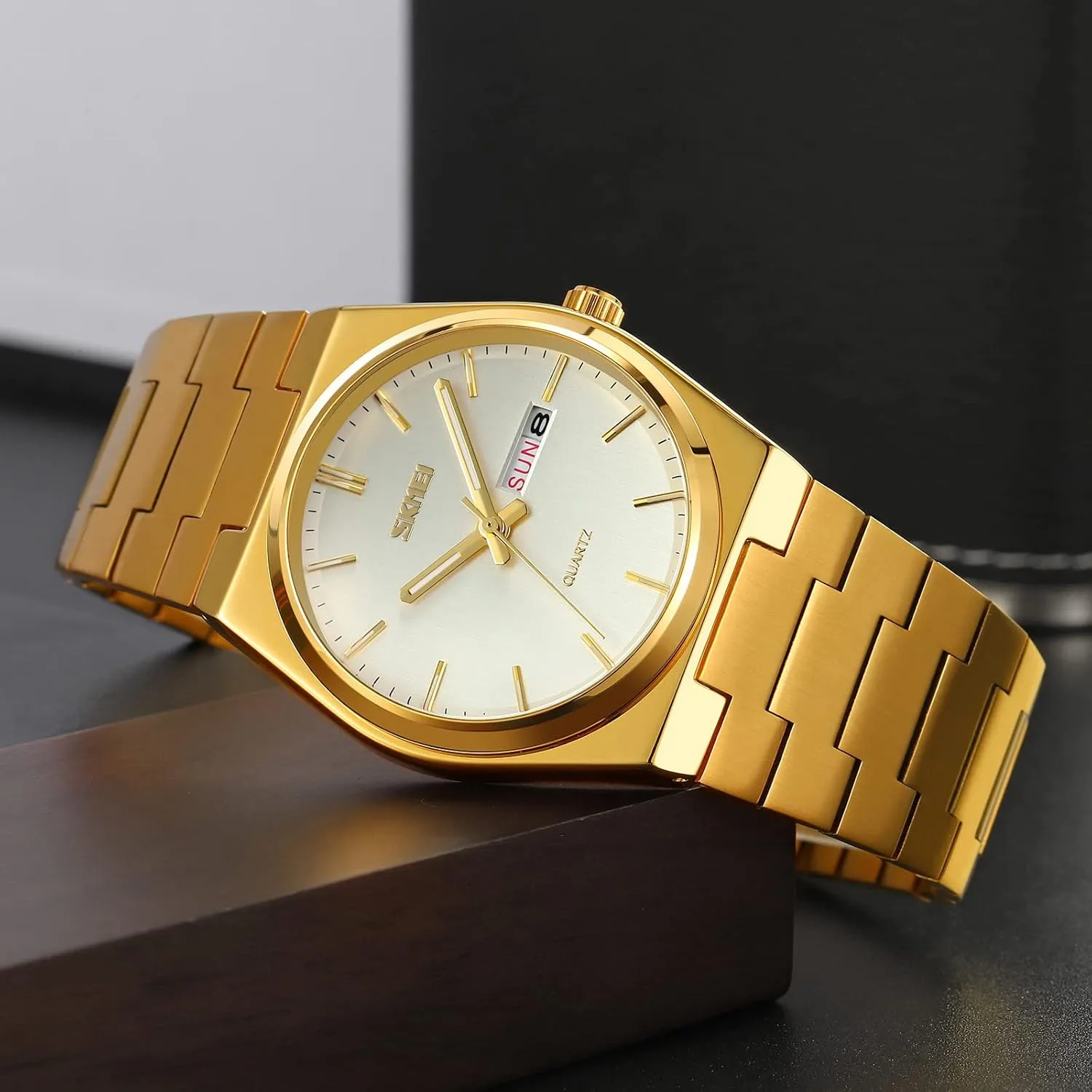 FANMIS Fashion Men's Analog Quartz Watch Minimalist Ultra-Thin Dial Business Leisure Wrist Watch Dual Calendar Stainless Steel Waterproof Fashion Wrist Watch