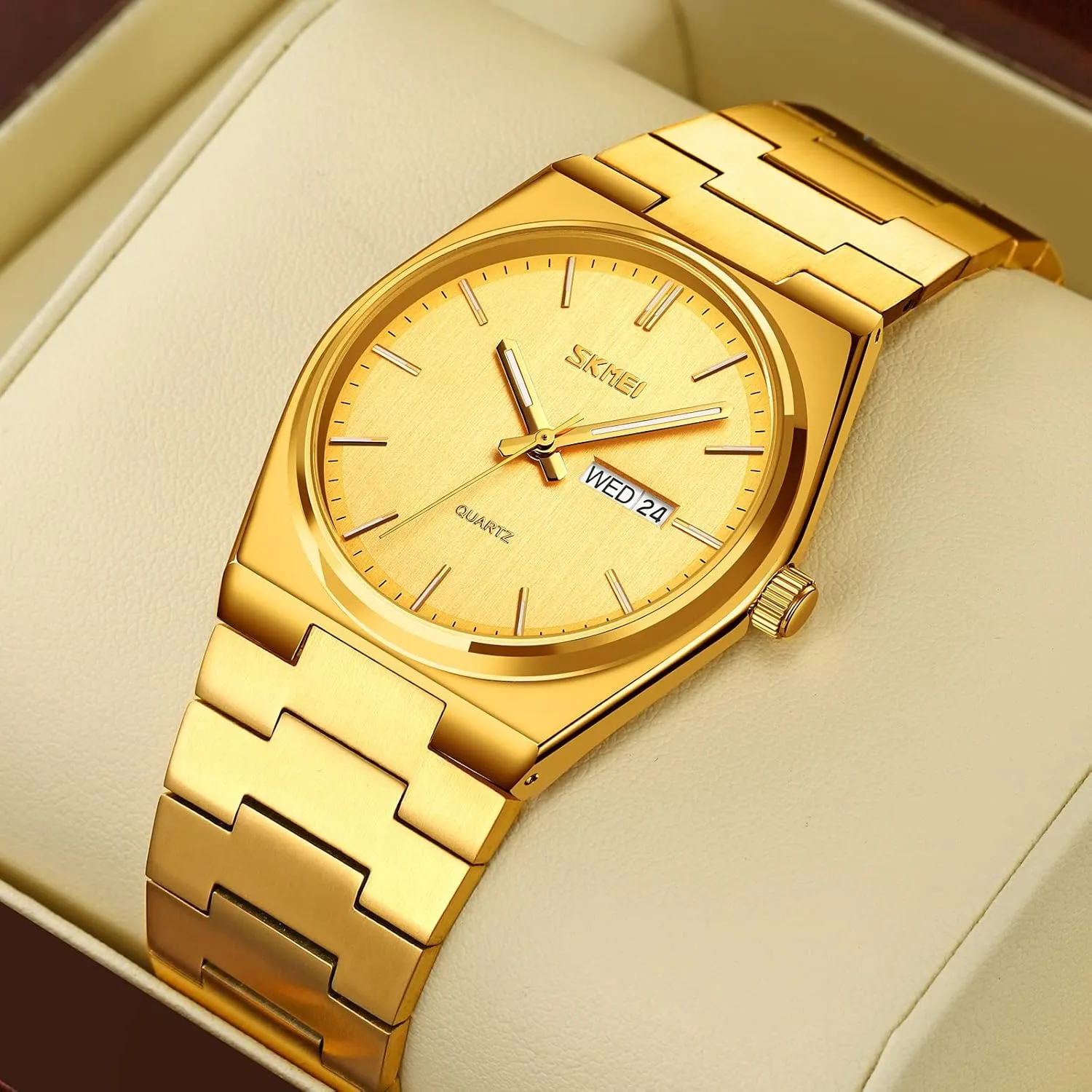 FANMIS Fashion Men's Analog Quartz Watch Minimalist Ultra-Thin Dial Business Leisure Wrist Watch Dual Calendar Stainless Steel Waterproof Fashion Wrist Watch