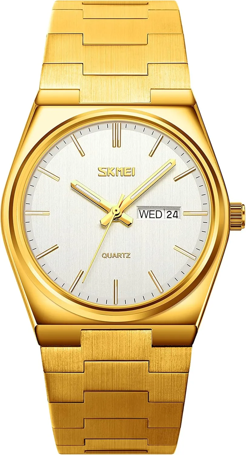 FANMIS Fashion Men's Analog Quartz Watch Minimalist Ultra-Thin Dial Business Leisure Wrist Watch Dual Calendar Stainless Steel Waterproof Fashion Wrist Watch