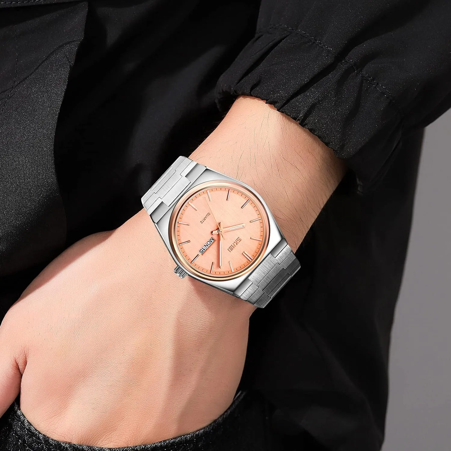 FANMIS Fashion Men's Analog Quartz Watch Minimalist Ultra-Thin Dial Business Leisure Wrist Watch Dual Calendar Stainless Steel Waterproof Fashion Wrist Watch