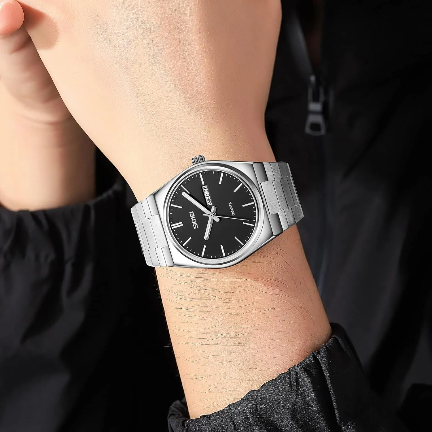 FANMIS Fashion Men's Analog Quartz Watch Minimalist Ultra-Thin Dial Business Leisure Wrist Watch Dual Calendar Stainless Steel Waterproof Fashion Wrist Watch