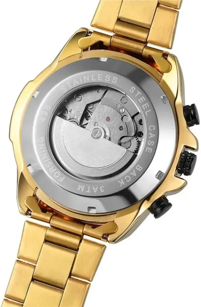 Fashion Watches Classic Rhinestone Clock Roman Analog Male Skeleton Clocks Mechanical Stainless Steel Band Luminous Watch