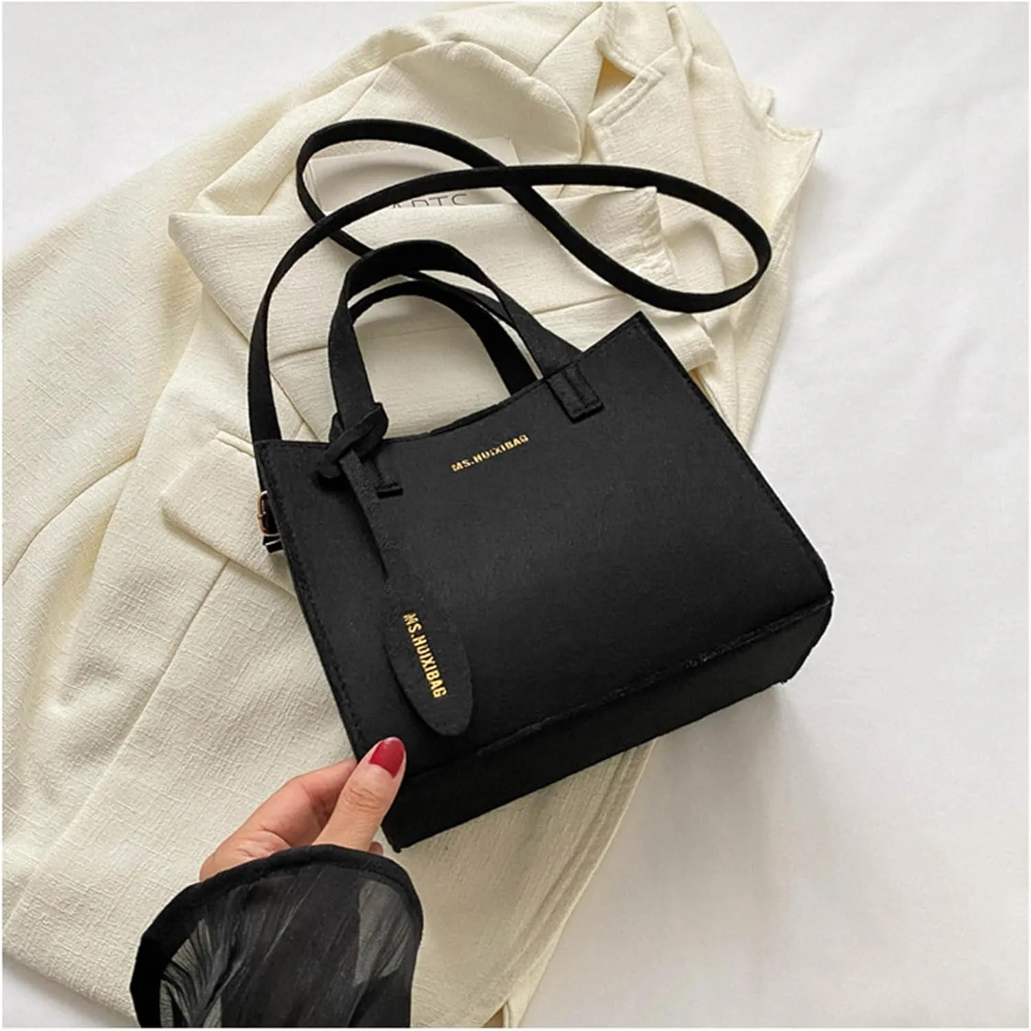 Felt Cloth Purses and Handbags for Women Shoulder Tote Bag Satchel Black Purse Top Handle Bag Crossbody Bag for Ladies (Pink)