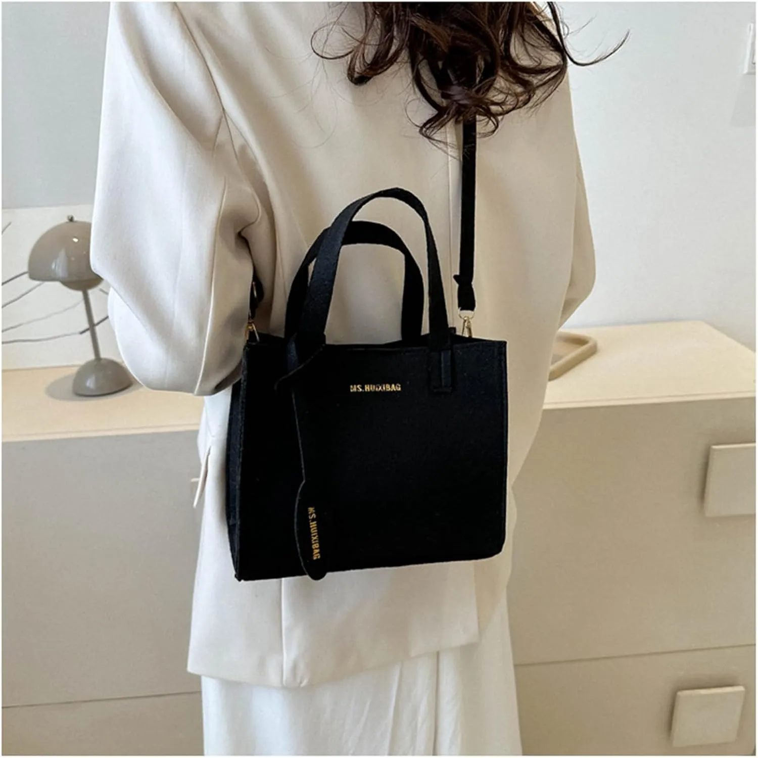 Felt Cloth Purses and Handbags for Women Shoulder Tote Bag Satchel Black Purse Top Handle Bag Crossbody Bag for Ladies (Pink)