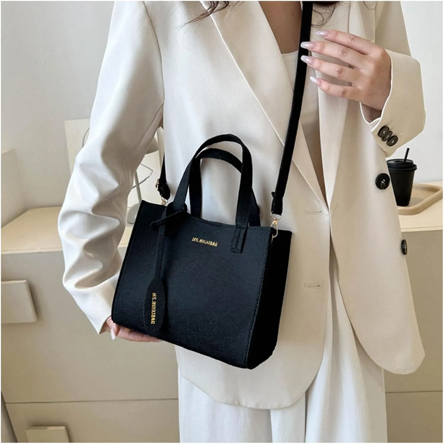 Felt Cloth Purses and Handbags for Women Shoulder Tote Bag Satchel Black Purse Top Handle Bag Crossbody Bag for Ladies (Pink)