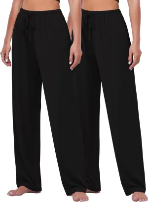 FEQO 2 Pack Women's Lounge Pants Wide Leg Yoga Pants Casual Pajama Bottoms