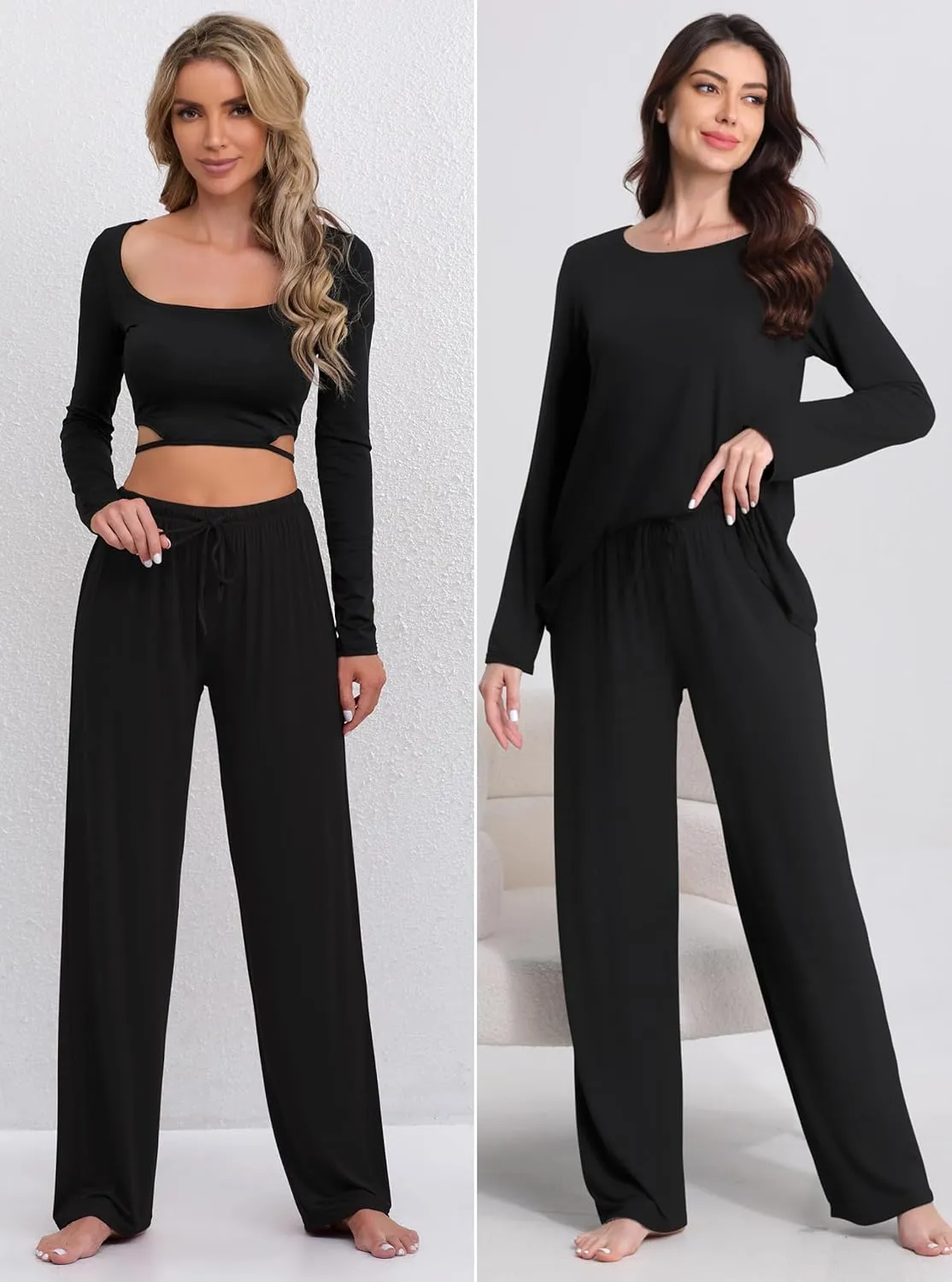 FEQO 2 Pack Women's Lounge Pants Wide Leg Yoga Pants Casual Pajama Bottoms