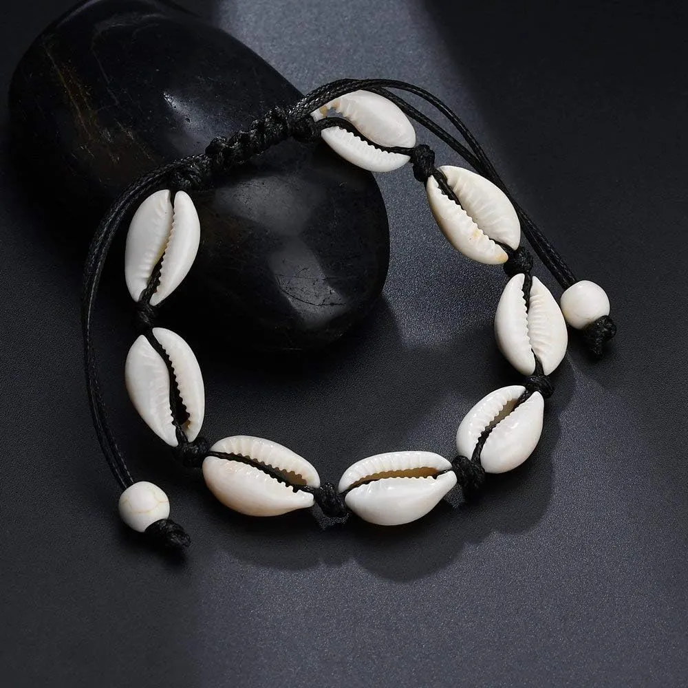 Fesciory Puka Shell Anklet for Women Summer Natural Cowrie Adjustable Ankle Bracelet, Handmade Boho Hawaiian Beach Seashell Jewelry