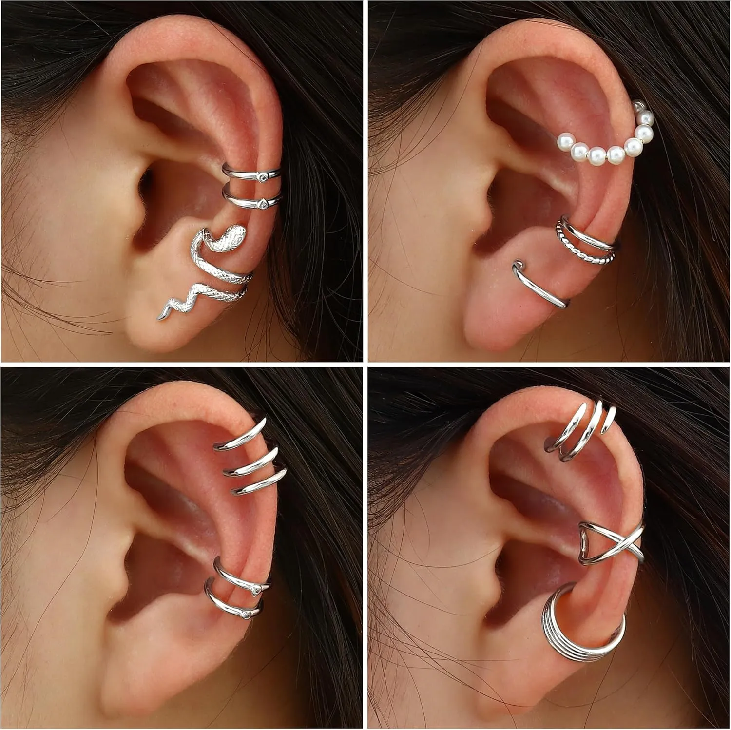 FIBO STEEL 20Pcs Ear Cuffs Earrings Set for Women Non-Piercing Dainty Cartilage Ear Clip On Wrap Earring Set Adjustable