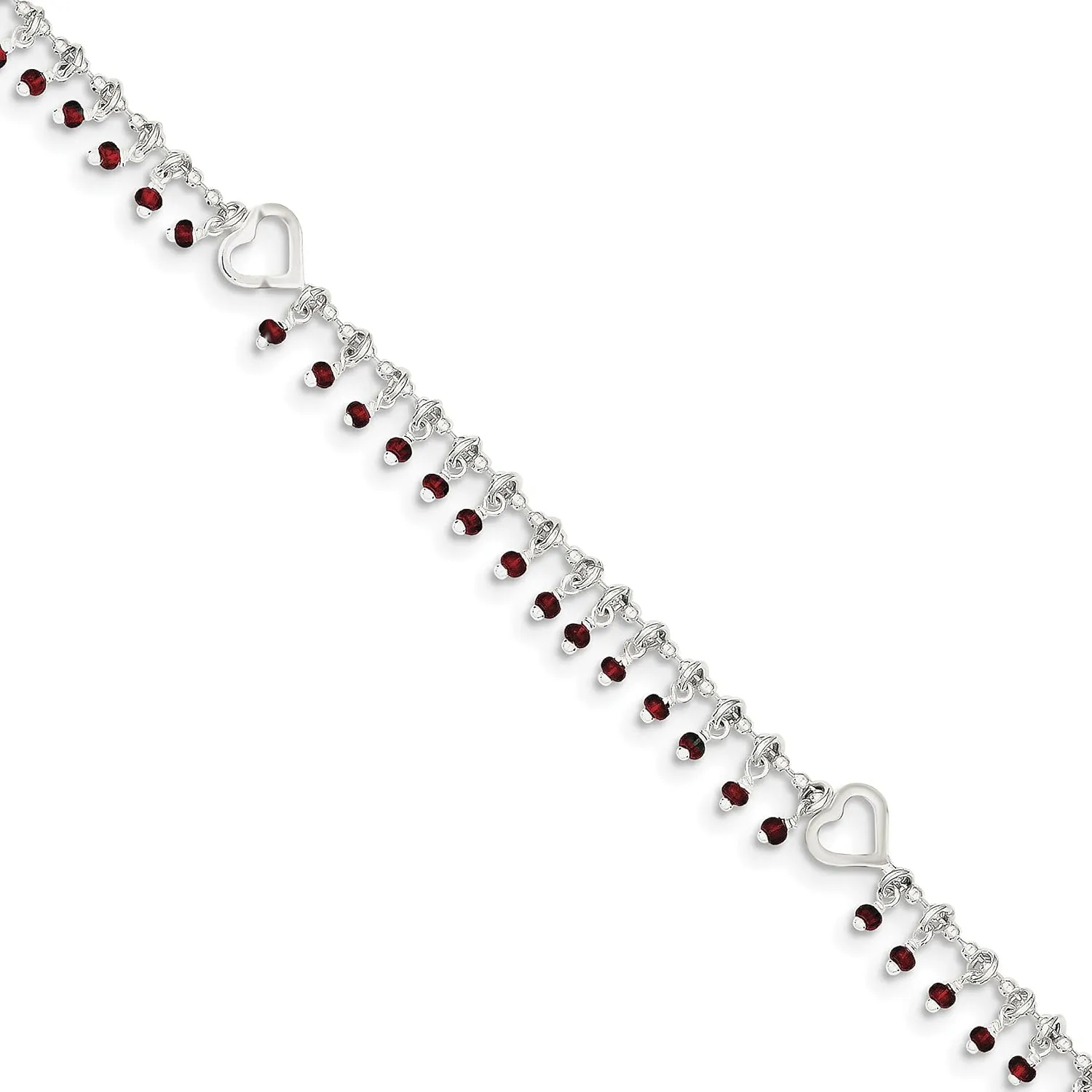 FindingKing Sterling Silver Red Beaded Chain Jewelry Anklet 10"