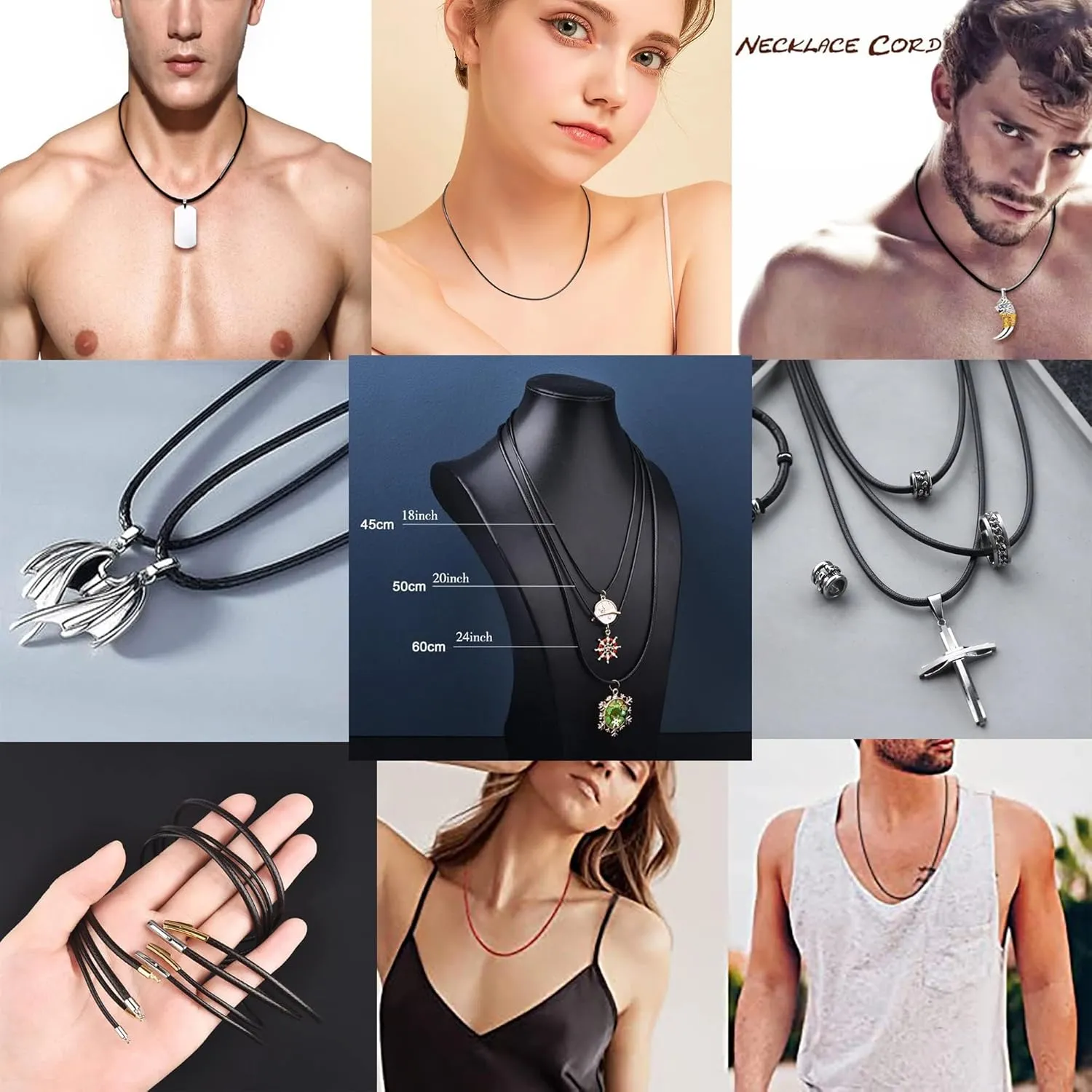 Findout Handmade 3mm black Waterproof Braided Leather Necklace With Stainless Steel bayonet Clasp Unisex Wax Rope Chain Necklace For Women Men 14-36inch