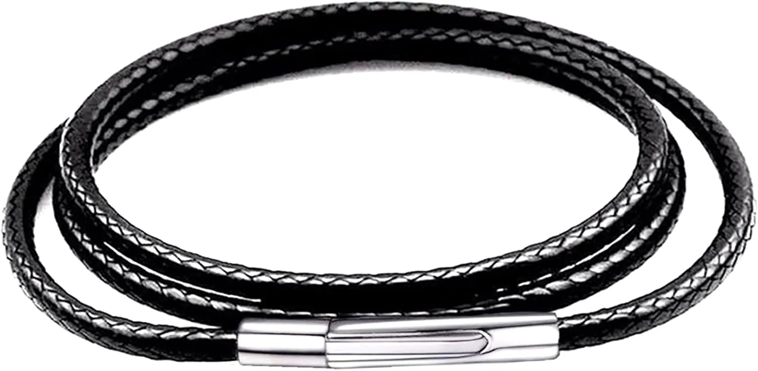 Findout Handmade 3mm black Waterproof Braided Leather Necklace With Stainless Steel bayonet Clasp Unisex Wax Rope Chain Necklace For Women Men 14-36inch