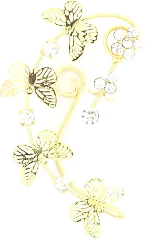 Floral Butterfly Crystal Ear Cuff Metal Wrap Gold Tone Earring CE27 Fashion Jewelry
