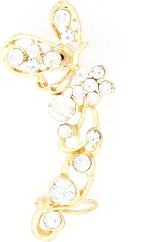 Floral Butterfly Crystal Ear Cuff Metal Wrap Gold Tone Earring CE37 Fashion Jewelry