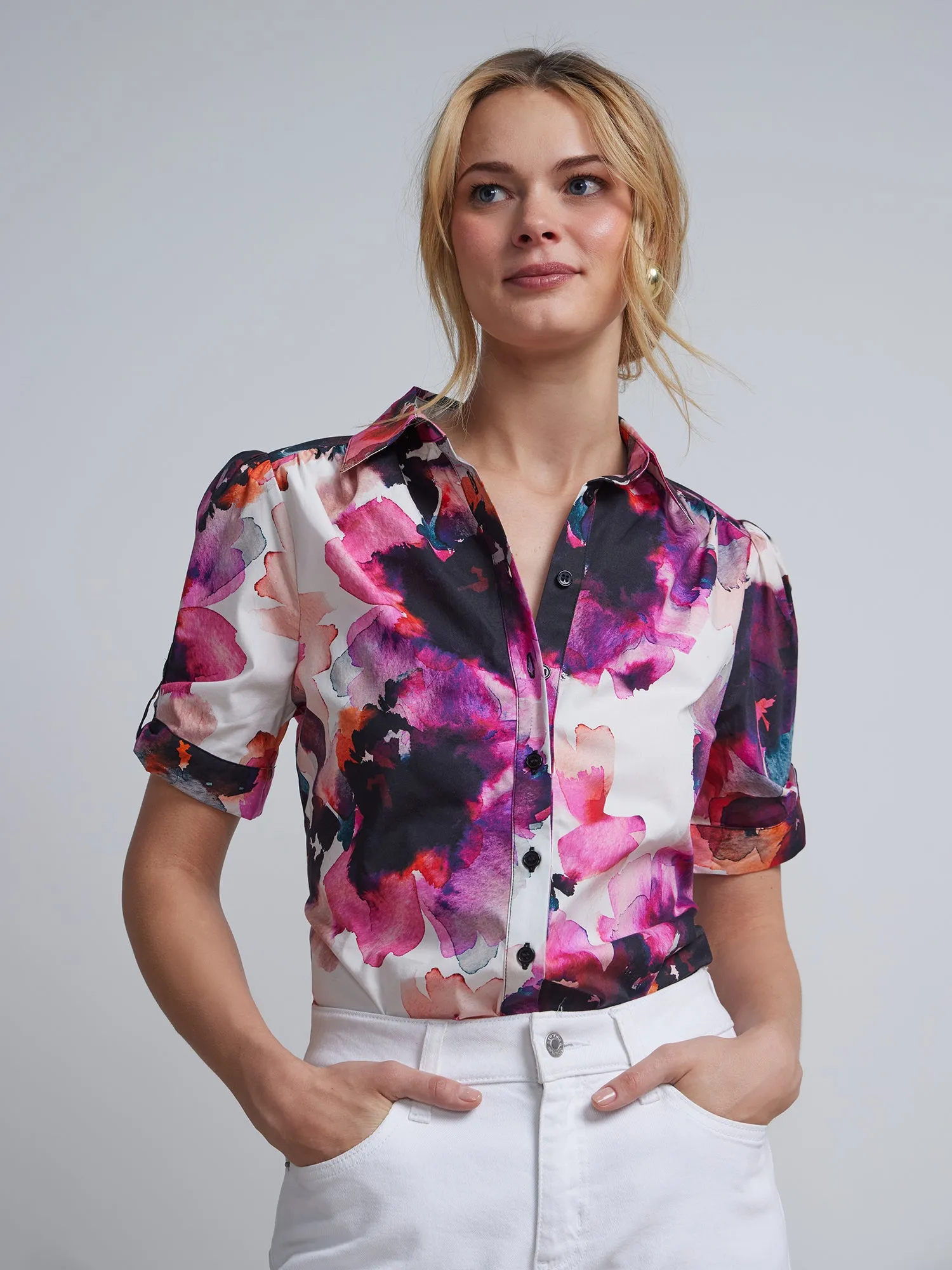 Floral Button-Front Secret Snap - NY&C Madison Shirt®