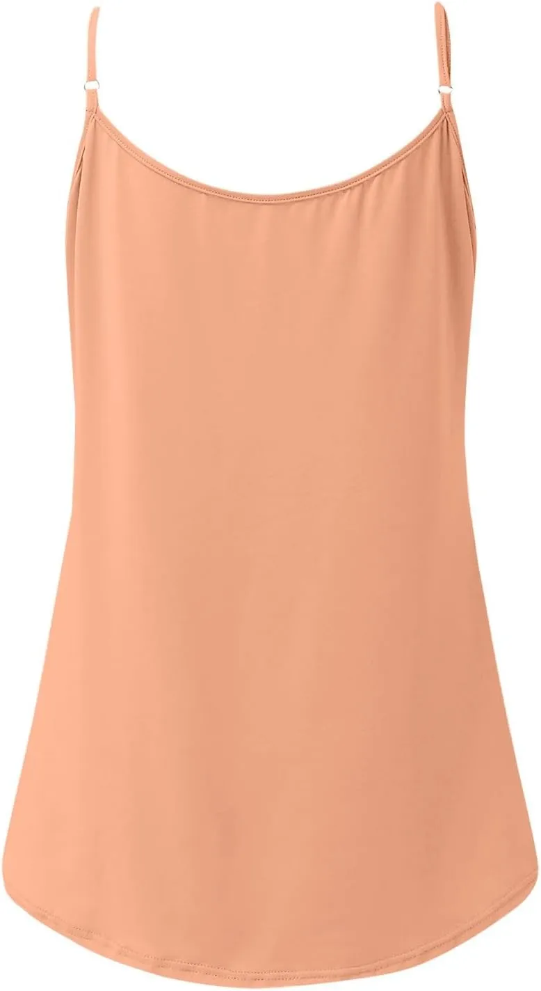 Flowy Camisole for Women Scoop Neck Adjustable Spaghetti Strap Casual Pleated Basic Tank Tops