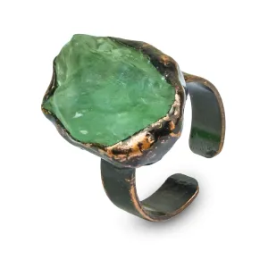 Fluorite Ring, Raw Fluorite Crystal Ring for Women, Handmade Adjustable Green Jade Ring for Fluorite Jewelry, Retro Vintage Bronze Ring for Her.