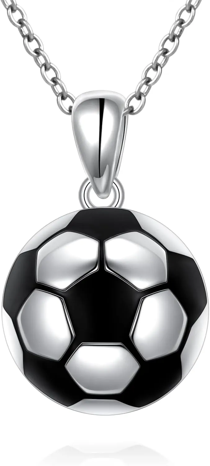 Flyow Soccer Necklace 925 Sterling Silver Football Pendant Sports Jewelry World Cup Soccer Gifts