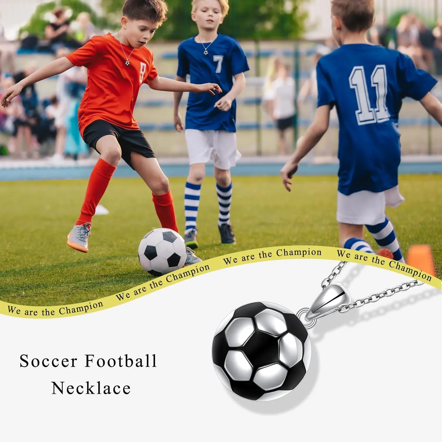 Flyow Soccer Necklace 925 Sterling Silver Football Pendant Sports Jewelry World Cup Soccer Gifts