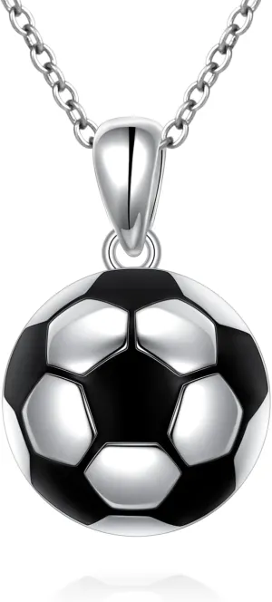 Flyow Soccer Necklace 925 Sterling Silver Football Pendant Sports Jewelry World Cup Soccer Gifts