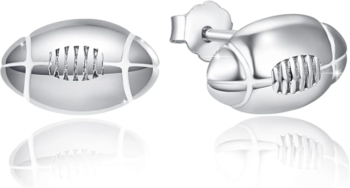 Football Earrings 925 Sterling Silver Tiny Football Studs Earrings for Women Teen Hypoallergenic Football Stud Earrings Dainty Small Sports Jewelry for Player Fan