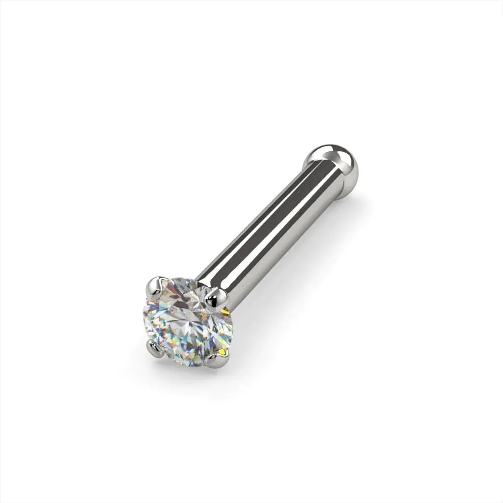 FreshTrends Diamond Nose Stud 14K White Gold Nose Ring Bone | Real Diamond Nose Ring, 14K Gold Nose Stud - 20 Gauge I1 Clarity | Diamond Nose Rings & White Gold Nose Stud