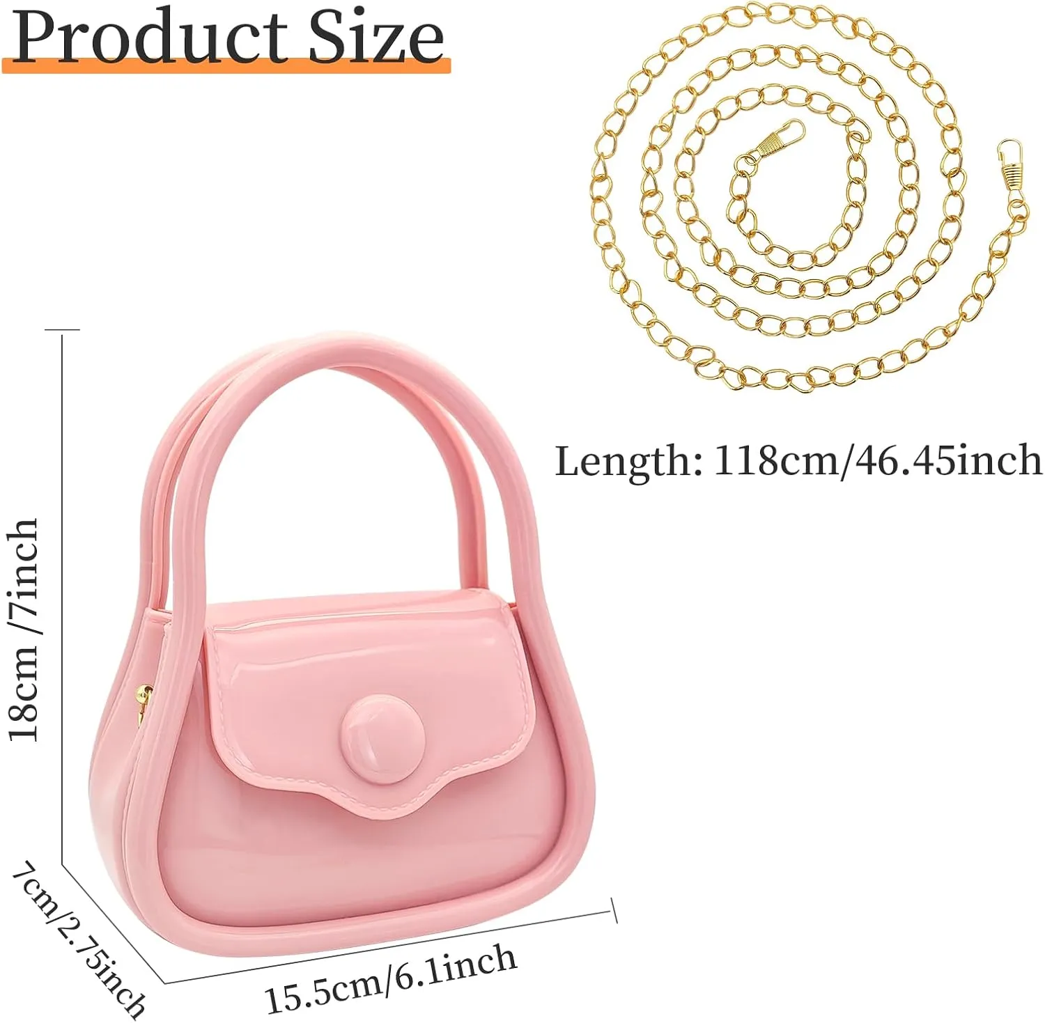 FuninCrea Mini Jelly Purse, PVC Mini Crossbody Bag for Women, Small Crossbody Purse with Handle and Chains Strap