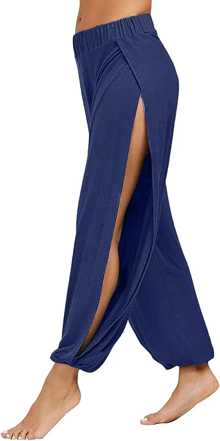 FZYLQY Women's Yoga Harem Pants Side Slit Joggers Active Workout Sweatpants Baggy Beach Cover-up Pants with Elastic Waist