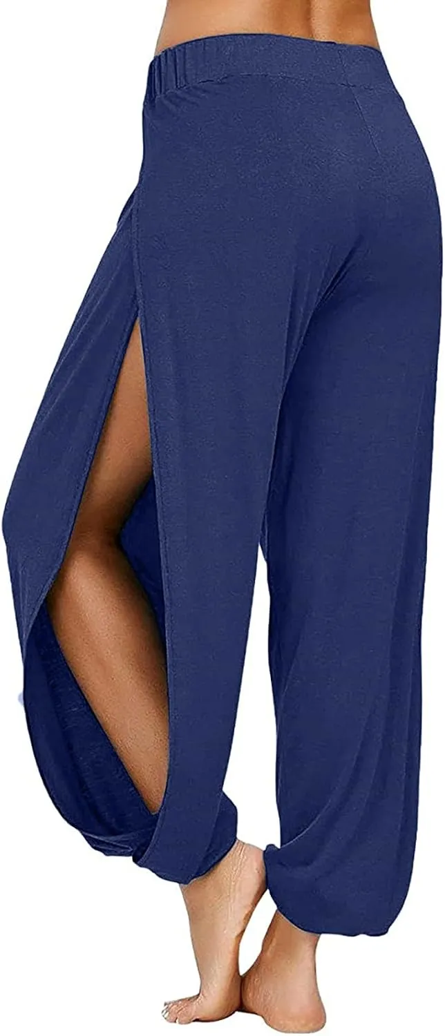 FZYLQY Women's Yoga Harem Pants Side Slit Joggers Active Workout Sweatpants Baggy Beach Cover-up Pants with Elastic Waist