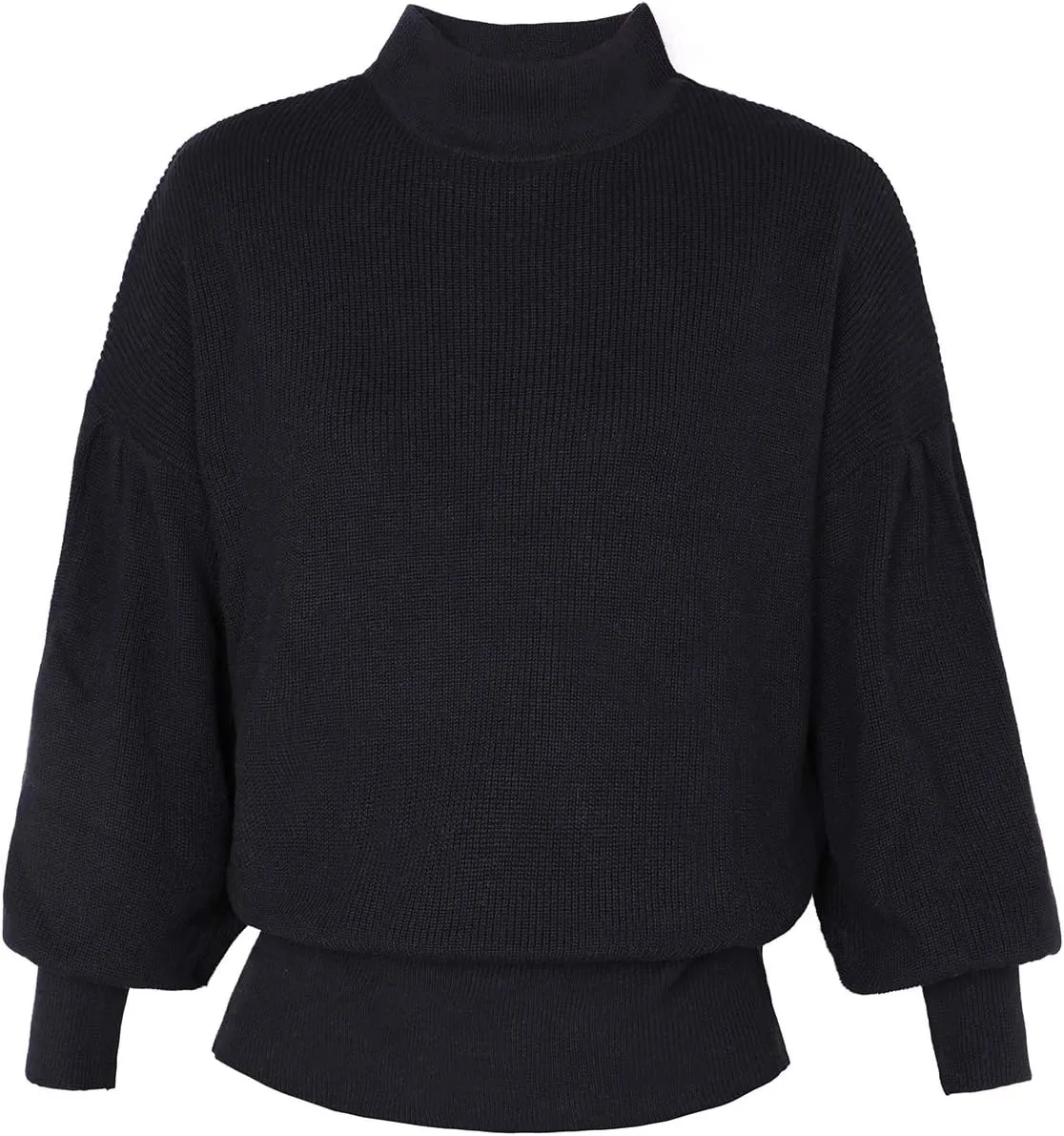 GABERLY Mock Neck Long Puff Sleeve Knitted Oversized Sweaters and Pullovers Blouse for Women
