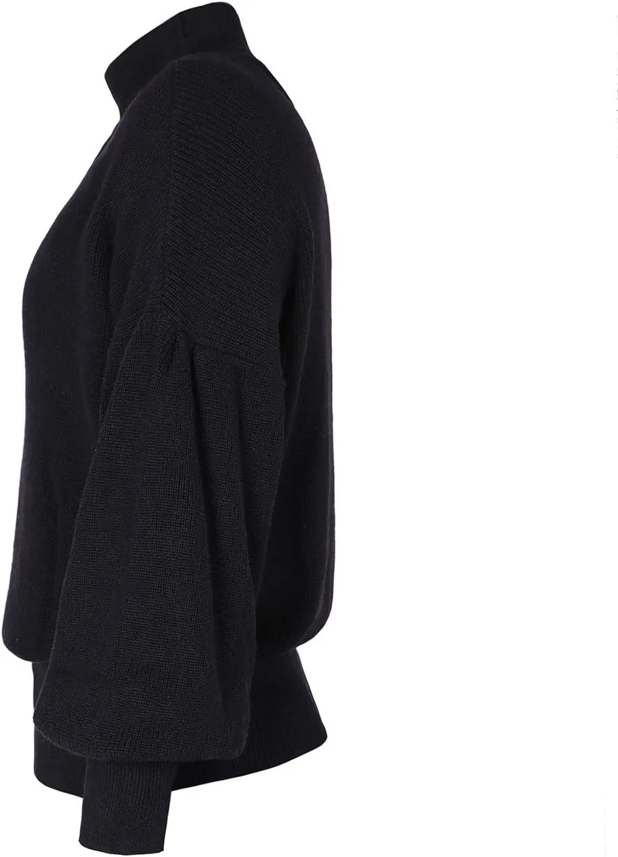 GABERLY Mock Neck Long Puff Sleeve Knitted Oversized Sweaters and Pullovers Blouse for Women