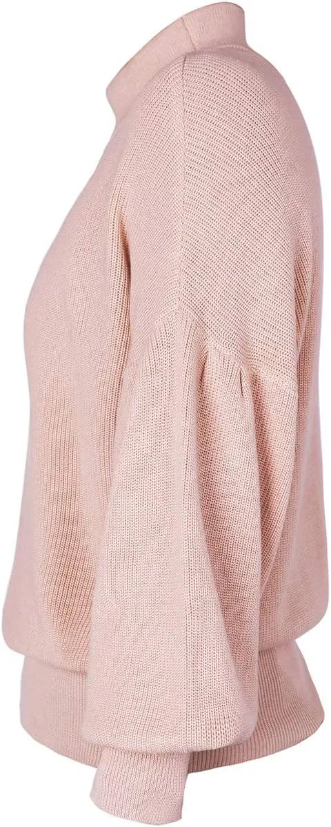 GABERLY Mock Neck Long Puff Sleeve Knitted Oversized Sweaters and Pullovers Blouse for Women