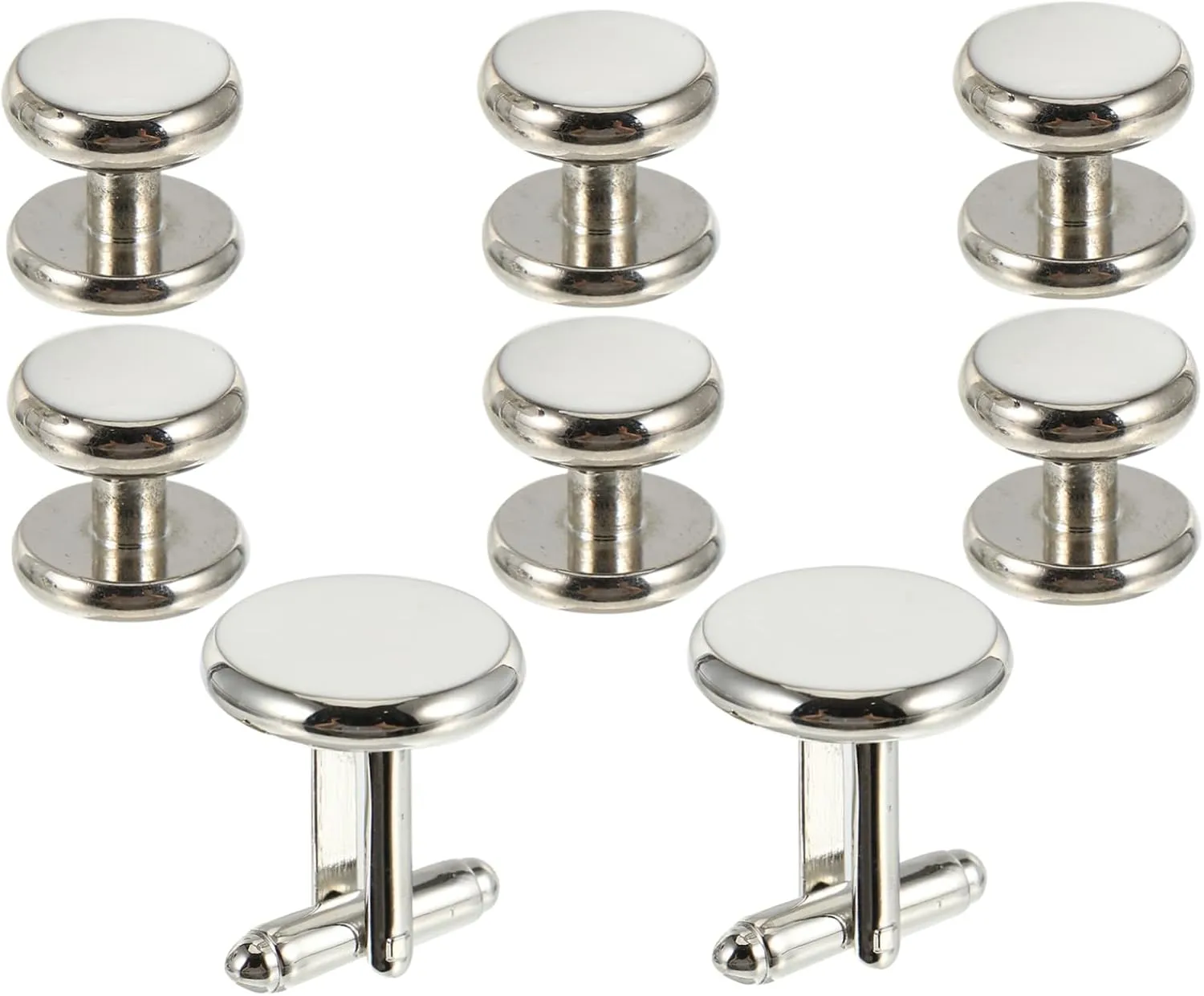 GALPADA Men's French Cuff Shirts Cufflinks Round Cuff Studs Set White Tie Tacks Mancuernillas